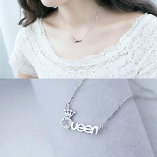 New 925 Sterling Silver Trendy Cubic Zircon Shiny Queen Fine Jewelry Pendant Necklace For Girl Gift Wedding Jewelry NK004