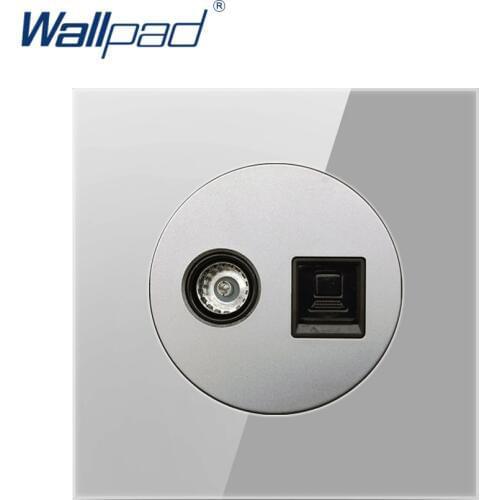 Wallpad TV Data Ethernet RJ45 CAT6 Socket Grey Tempered Crystal Glass Panel Wall Weak Power Outlet