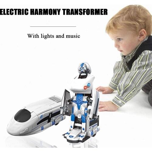 Train Robot Action Figure Transformation Car Toys with Light Music Boys Gift Kids Pretend Play Toys Electronic