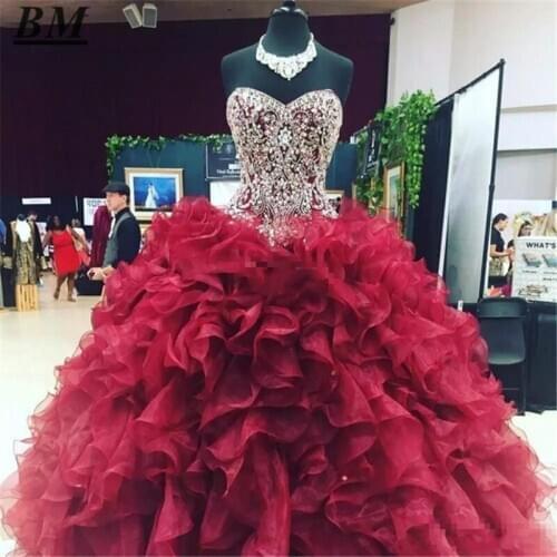 BM Luxury Burgundy Quinceanera Dresses 2021 Sweetheart Beaded Masquerade Ball Gowns Sweet 16 Dresses Prom Party Gown BM391