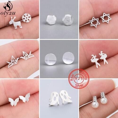 925 Sterling Silver Earrings for Women Piercing Jewelry Geometric Round Butterfly Ghost Ballet Stud Earing Cartilage Ear Cuff