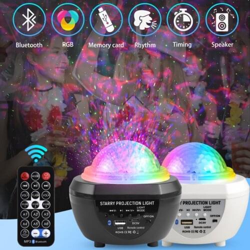 Bluetooth USB Ocean Wave LED Projector Light Music Player Remote Rotating Starry Sky Projector Night Lights Bedroom Lamp Gifts