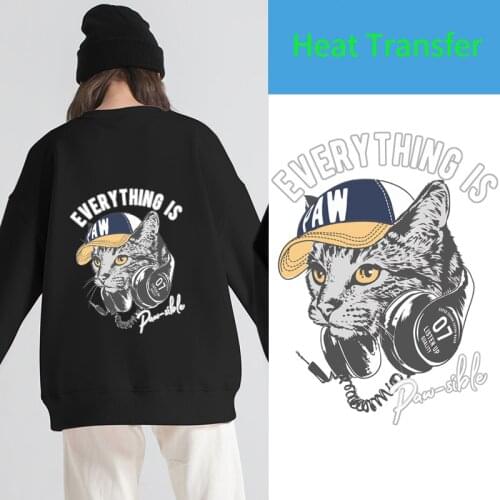 Cartoon fashion cats and stars heat transfer stickers printed on clothes, cool animal patch irons in childrens hooded clothes