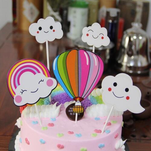 5pcs/lot Smile Cloud Cake Topper Hot Air Balloon Paper Cupcake Topper For Kids Birthday Wedding Cake Decorations Baby Shower