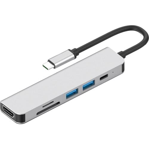 6-In-1 USB 3.1 Type C Hub Multiport Adapter With 4K HDMI Output USB Card Reader Type-C PD Charging For Most Type C Devices