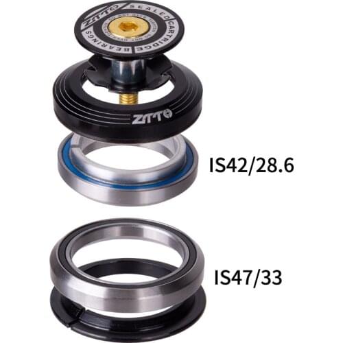 ZTTO Bicycle Headset 4247T42mm 47mm 1 1/8 "-1 1/4" 1.25 inch 33mm Conical Tube Fork IS42 IS47 Integrated Angular Contact
