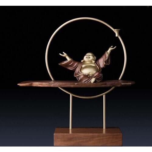 High grade Buddhist Happy Maitreya Buddha statue family Protect Spiritual Art Talisman FENG SHUI Handmade COPPER Sculpture