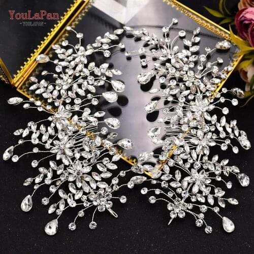 YouLaPan HP379 Wedding Drop-shaped Diamond Bridal Hair Comb Handmade Rhinestones Hair Jewelry Set Hairpiece Bridal Accessories