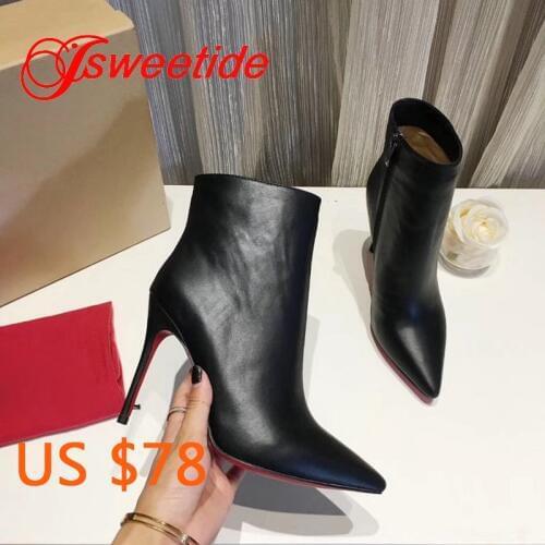 Designer High heels boots genuine leather Side zipper boots for women high quality Fashion womens boots with heels