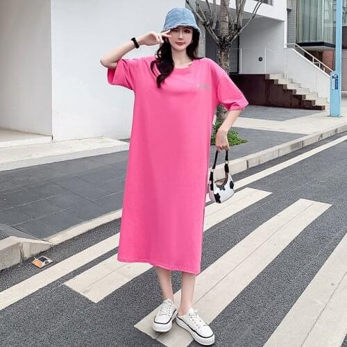 NYFS 2021 Korean New Loose Pure cotton Woman Dress Vestidos robe femme ete Elbise Fashion Split fork Letter Summer Dress