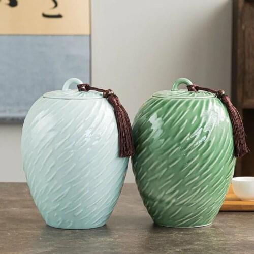 1 Piece Porcelain Tea Cans Moisture-Proof Food Tank Ceramic Sealed Storage Box Coffee Packaging Jars Simple Solid Color Airtight