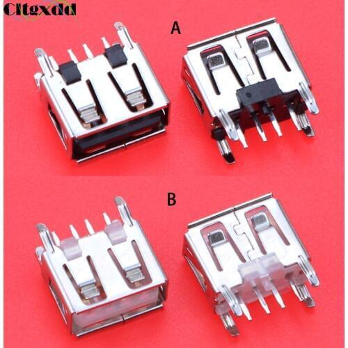 Cltgxdd 1PCS USB 2.0 Jack Connector A Type Flat Angle 180 Degree 4 Pin Female USB PCB Connector Socket USB Jack Plug