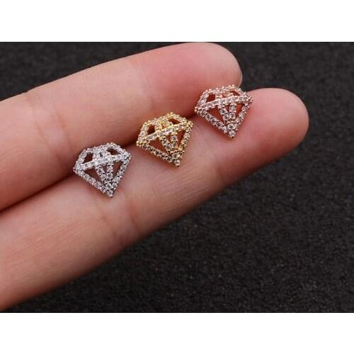 1pc Fashion Irregular Pentagon Stud Earring Stainless Steel Body Piercing Crystal Geometric Stud Earring Gift for Women BE0007