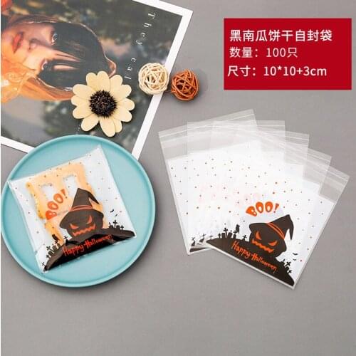 10CM 100pcs Happy Halloween Candy Bag Gift Cookie Bags Biscuits Snack Plastic Packaging Bags Halloween Party Decoration Supplies