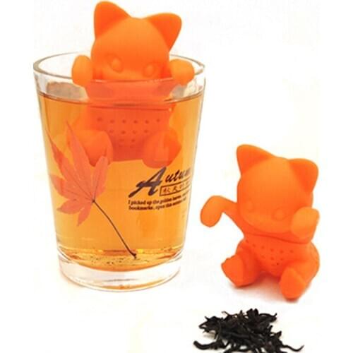 2018 Creative Cartoon Kitten Tea Strainer Silicone Cute Cat Tea Infuser Lovely Orange Kitten Silicone Tea Tools 993278