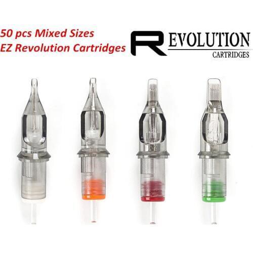 50 pcs Mixed Sizes EZ Revolution Cartridge Needles Compatible with Cartridge Tattoo Machine & Grips