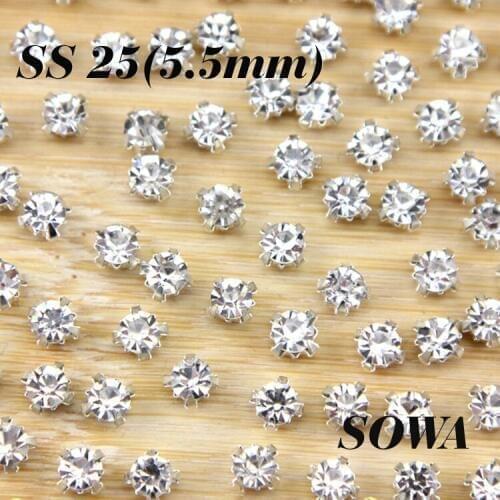 Free Shipping 100pcs/lot ss25(5.5mm) Silver Loose Crystal Sew On Beads for DIY Jewelry Making
