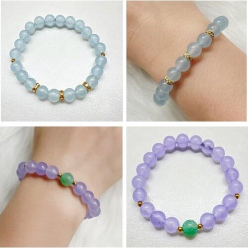 POMLEE Reiki Healing Natural Stone Bracelets for Women Sweet Purple Blue Gemstone Bracelets Valentines Day Couple Jewelry Gifts