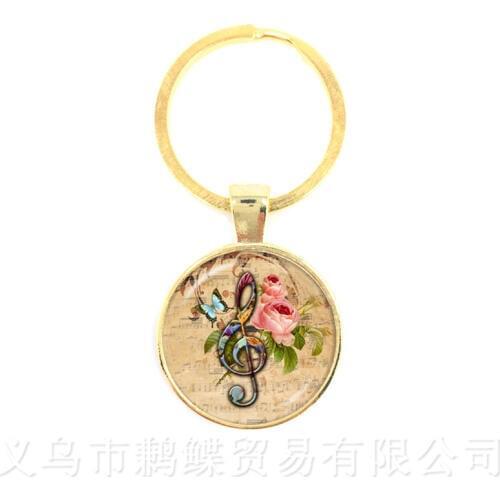 Europe And America Sell Music Art Piano Time Gem Keychains Alloy Glass Pendant Fashion Accessories Wholesale Teachers Day Gift