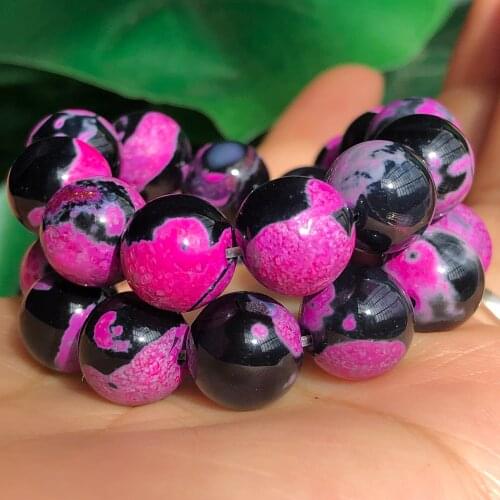 Fuchsia Black Fire Agates Natural Genuine Onyx Beads Round Loose Spacer Beads For Jewelry Making Diy Handmade Bracelet 6/8/10MM