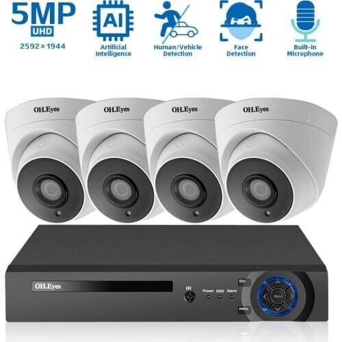Face Detection 5MP Home Video Security Camera NVR System 4ch POE NVR Kit Indoor Audio POE IP Dome CCTV Surveillance Camera Kit