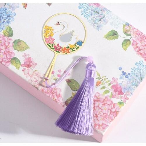 Chinese style Swan Fan Metal Bookmark tassels Pendant Book mark for children student gift School Office Supplies