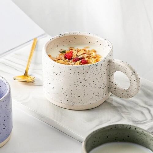 Creative Design Ceramic Coffee Mug Big Ear Handle Irregular Water Milk Juice Breakfast Cups White Purple