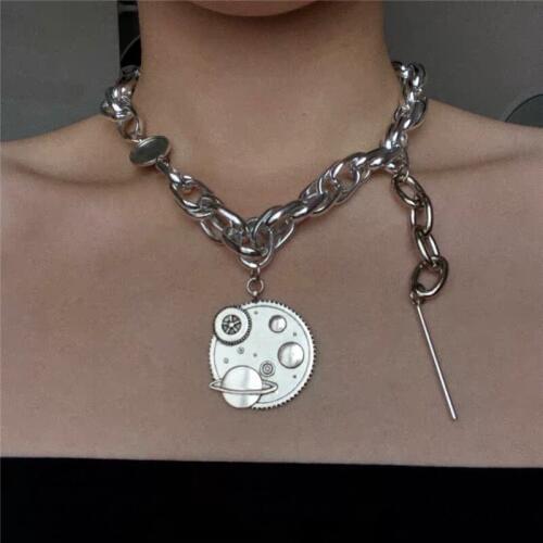 Rongho Punk Metal Galaxy Star Chokers Necklaces for Women Gothic Jewelry Twisted Chain Necklace Chunky Colliers Pendant Necklace