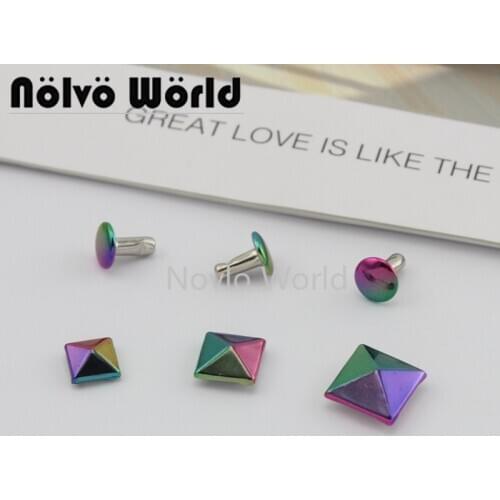 Nolvo World 20-100pcs 8mm 10mm 12mm rainbow finish double cap rivets fasteners leather crafts bags shoes studs