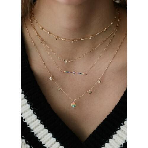 Multi color cz bar necklace 925 sterling silver metal minimal geometric simple women jewelry DIY multi layer necklaces