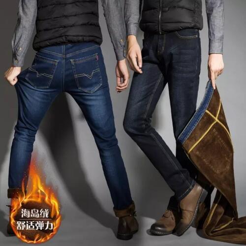 Mens Autumn And Winter PLush and Thickened Elastic Straight Tube Warm and Slim Large Loose Casual Pants