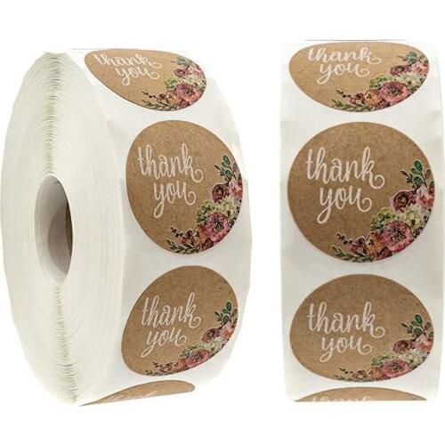 100-500pcs Thank You Vellum Stickers Seal Label 1 Inch Hand Vintage Stickers Brown Kraft Paper Flower Cute Stationery Stickers