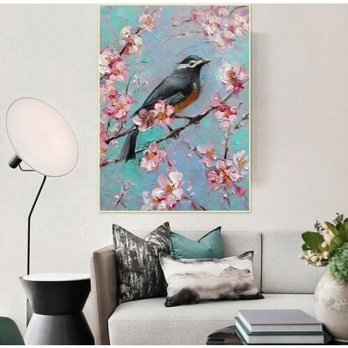 Chinese Style Wall Art Peach Blossom with Birds Sofa Cuadros Room Decoration Pistures no Frame Canvas Painting Prints Dropship