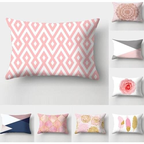 Pink Geometry Cushion Cover 30x50cm Polyester Feather Mandala Printed Pillow Cases Decorative Sofa Chair Home Decor Pillowcover