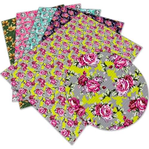 New Flower Pattern Printed Faux Leather Printed A4 22x30cm for DIY Hair Bow Bags Shoes Crafts Material