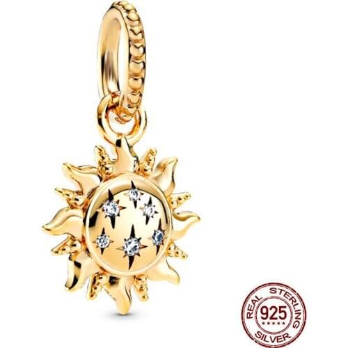 New S925 Sterling Silver Beads Sparkling Sun Pendant Dangle Charms Fit Original Pandora Bracelets Women DIY Jewelry