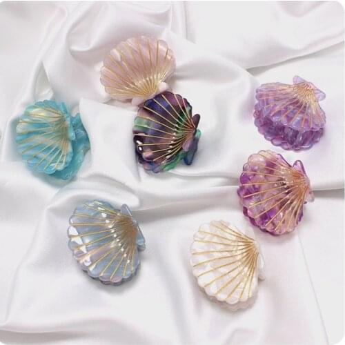 2021 New Fashion Women Shell Hair Claws Clip Floral Print Clips Grips Ponytail Hairpins Hair Accessory Gifts