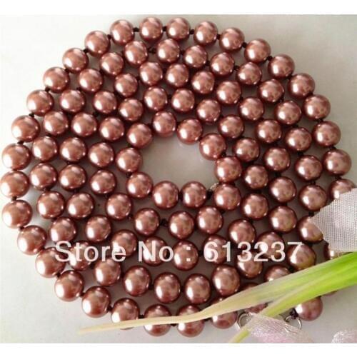 New fashion style diy pretty 8mm brown simulated-pearl necklace round beads long chain women jewelry making 36inch MY4088