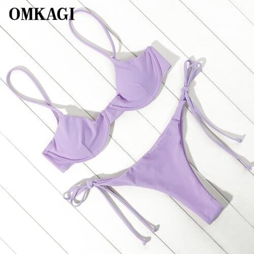 OMKAGI New Bikini Solid Swimwear Women Mini Thong 2021 Summer Swimsuit Bikini Set Brazilian Biquini Push Up Swimsuit Female