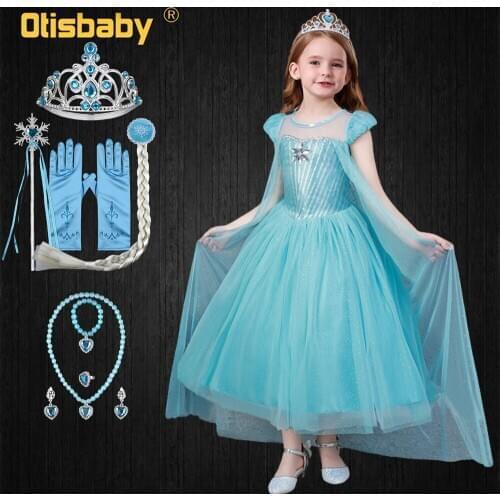 Halloween Snow Queen Disguise Girls Elsa 2 Princess Dress with Cape Fancy Carnival Kids Gown Sequin Tulle Party Long Dress Up