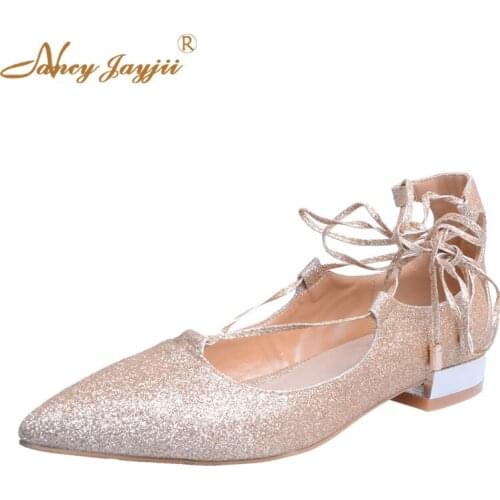 Flat-Bottomed Shoes Gold Satin Footwear Point Toe Lace up Flats Heel Womens Shoes Woman Casual&Dress&Ourdoor Nancyjayjii Plus