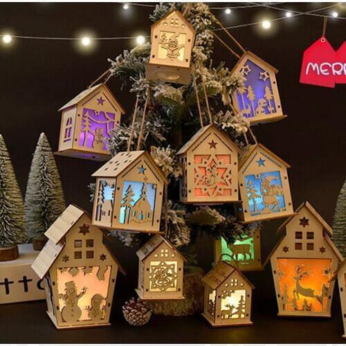 Zoyaloo Festival Led Light Illuminated Wood House DIY Gift Window Decor Christmas Tree Decorations