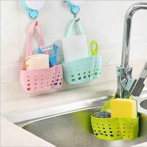 Sink sponge storage hanging basket adjustable snap on sponge drainage rack faucet storage hanging bag