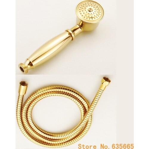 Luxury Gold Bathroom Shower Head 1.5M Shower Plumbing Hose set Hand-held Sprayer Brass Tap Faucet bathtub Valve Accessories