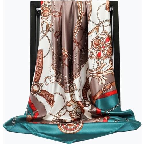 Luxury brand Retro Ladies Silk Scarf Bandana Fashion Women Printed Hijab Scarf Leopard Chain Pattern Large Square Scarves Wrap