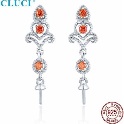 CLUCI 100% 925 Sterling Silver Red White Cubic Zircon Pearl Ethnic Women Stud Earrings Fittings Party Wedding SE177SB