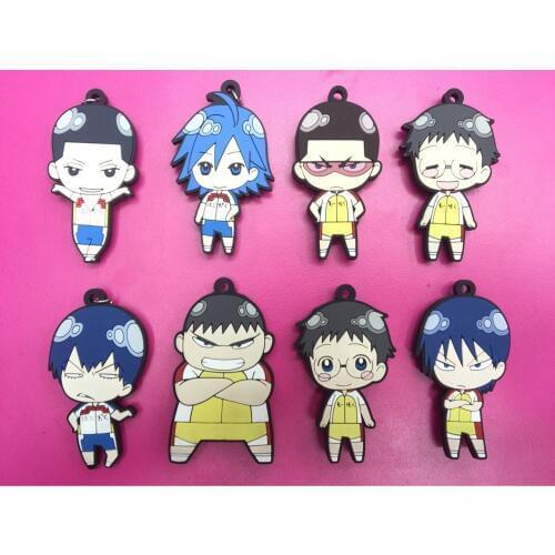 Random 8pcs/lot 2018 HOT SELLING Yowamushi Pedal Japanese anime figure rubber Silicone sweet smell mobile phone charms/keychain
