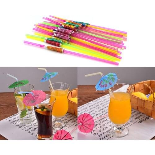 30pcs Mix Color Umbrella Cocktail Drinking Disposable Straws For Hawaii Beach Party Bar Summer Home Decor