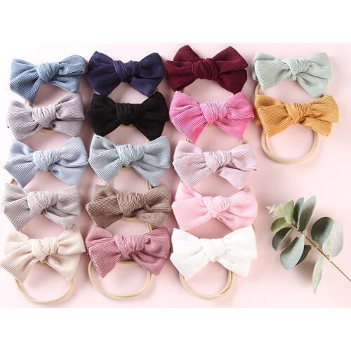 17 pcs/lot, Handtied Corduroy Bow Nylon Headbands or Hair Clips, Baby Girls Hair Accessory