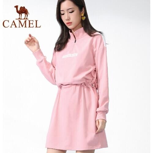 CAMEL Spring Sports Skirt Women Dress Mid-length Slim Casual Comfortable Breathable Stand-up Collar Dress Female Sportswear